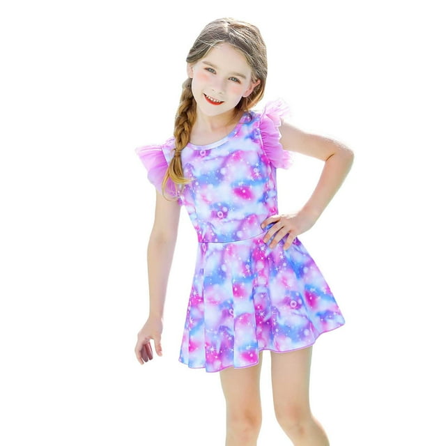 Kids Girls Rash Guard Bathing Suits Striped Ruffle Sun Protection Long Sleeve Girl Bathing Suit 4-5 Years Girls Clothing