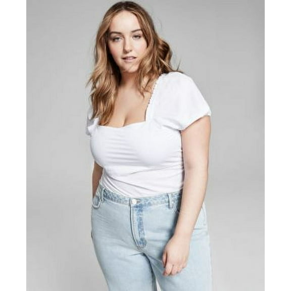 Now This Plus Size Puff Sleeve Top White 1X