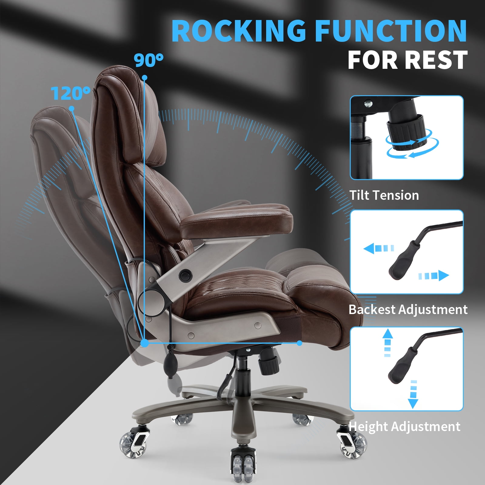 Big and Tall Office Chair 700lbs, High Back Executive Desk Chair with Adjustable 3D Arms&Lumbar Support for Back Pain, Heavy Duty Computer Chair with Strong Mental Base&Dual Rubber Wheels