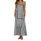 thumbnail image 5 of SAYOO Vestido largo sin mangas para mujer, estampado a cuadros, con lazo, sin espalda, vestido holgado SAYOO S-XL, 5 of 10