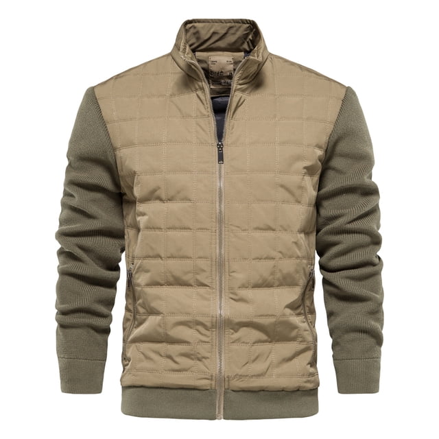 AIOPESON, abrigos con cremallera y cuello levantado para hombre, mangas tejidas informales, moda Otoño Invierno, chaquetas de empalme de alta calidad para hombres AIOPESON abrigo de poliéster y algodón