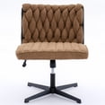 thumbnail image 2 of Armless Swivel Office Desk Chair No Wheels, Velvet Accent Vanity Chair with Woven Backrest and Criss Cross Legs, Reading Computer Desk Chair for Living Room Bedroom, Brown, 2 of 9
