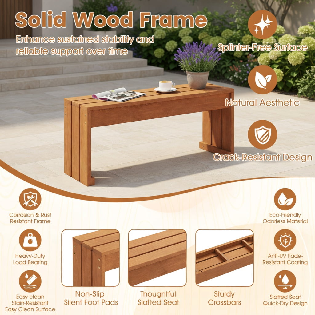 Hommoo 2-Person Outdoor Garden Bench, Solid Blended Hardwood Backyard Bench with Rustic, Natural