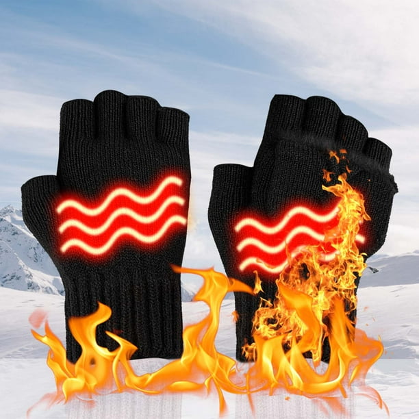 Guantes Calefactables USB, Con Cubierta Abatible Hasta La Mitad Del Dedo, Guantes De Invierno De Punto, Calefacción USB Para Las Manos, Compatibles Con Pantallas Táctiles, Recargables