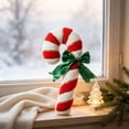 thumbnail image 6 of Cififendec Christmas Candy Cane Shaped Throw Pillow, 15.75", Striped Plush Cushion with Green Bow for Xmas Sofa Fireplace Mantel Decor Layout, 6 of 6