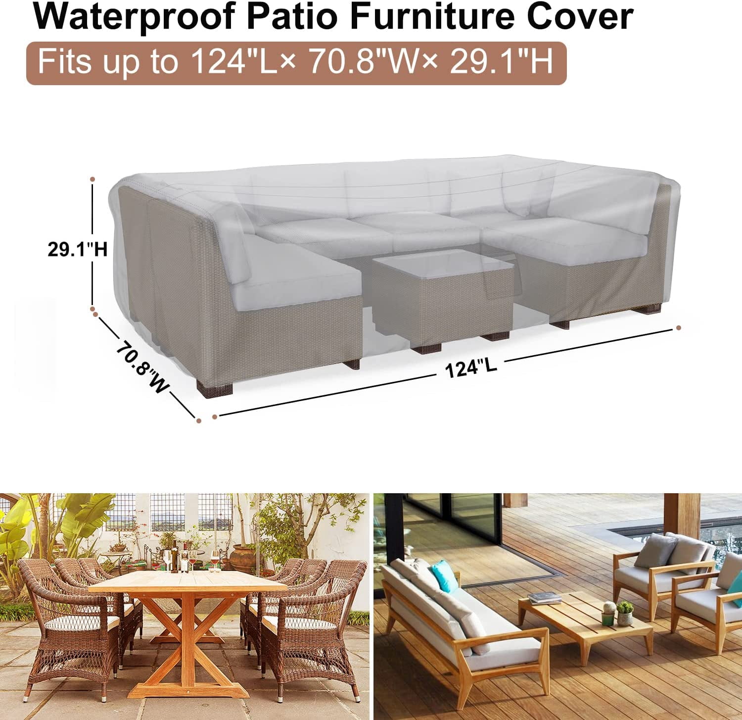 Patio Furniture Set Cover Waterproof, Waterbb Outdoor Sectional Sofa Set Cover Heavy Duty 600D Table and Chair Set Cover 124" L× 70.8" W× 29.1" H