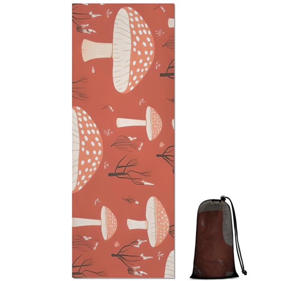 Colorful Mushroom Plant Red Pattern Hot Yoga Mat Towel Non Slip for Hot Yoga - Quick-Drying Yoga Mat Cover with 4 Corner Pockets with Travel Bag - Hot Yoga Towel Non Slip 70"x26"