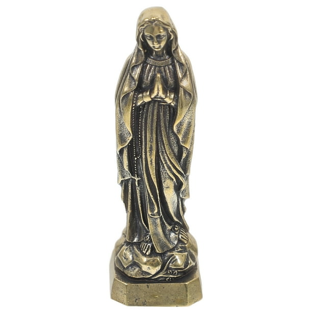 Estatua de la Virgen María de latón en miniatura, figura de diosa pequeña católica Retro, adorno de escritorio, decoración espiritual religiosa
