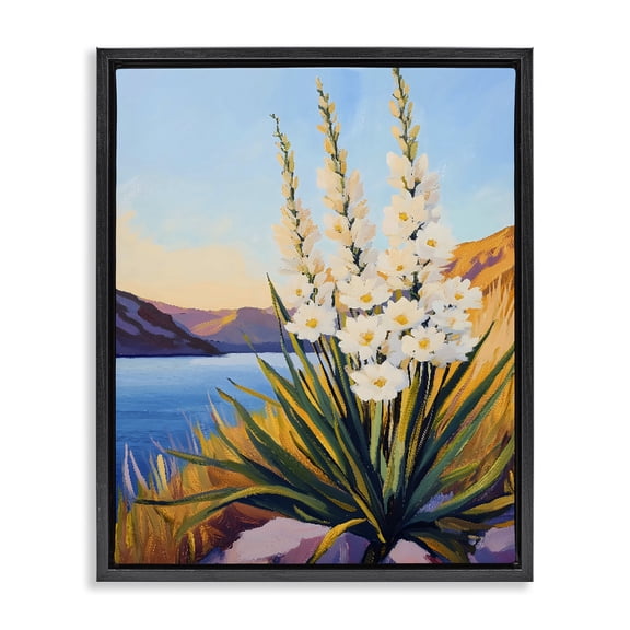 Stupell Industries Yucca in Bloom By The Lake Black Framed Floater Canvas Wall Art, design by The Prints Vibe