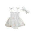 thumbnail image 2 of Aojekbee Newborn Girl Outfit, Tie-up Sleeveless Pleated Butterfly Tulle Patchwork Romper Dress with Hairband Summer Clothes, 2 of 10