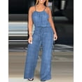 thumbnail image 2 of ZOELNIC Women's Sleeveless Jumpsuit - Spaghetti Strap Casual Romper with Drawstring, Summer Vacation & Resort Outfit, S, 2 of 9
