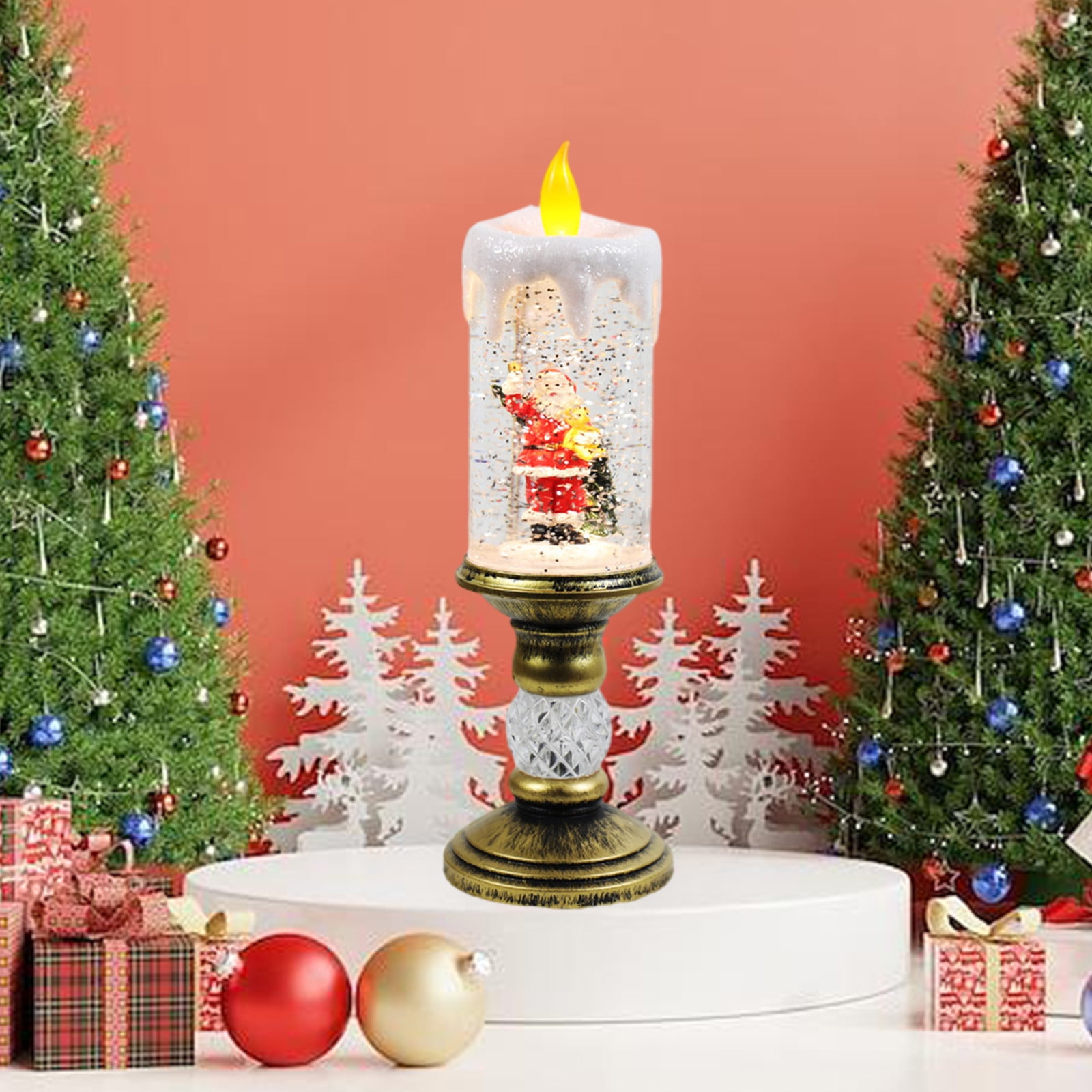 Dengmore Christmas Ornament Resin Luminous Santa Snowman Imitation Candle Light with Music Box LED Flameless Flickering Candle Lights Retro Night Light for Living Bedroom Xmas Decor