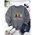 thumbnail image 3 of QAFOPEH Women's Merry Christmas Colorful Trees Print Crew Neck Long Sleeve Thin Sweatshirt, 3 of 7