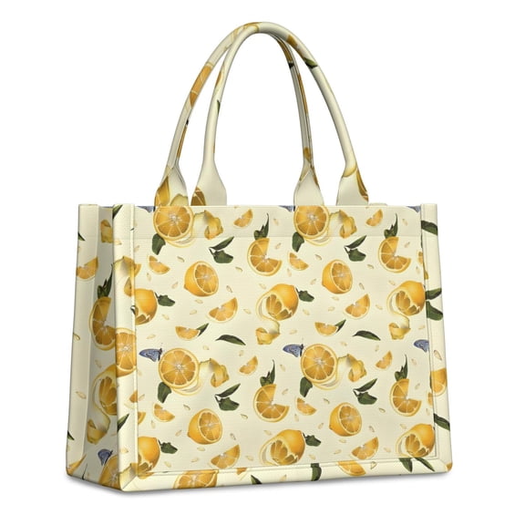 Large Capacity Tote Bag,Yellow Lemon Fruit Slices White Pattern Handbag Fashion Luxury Tote Bag,15.7"x13"x 5.1" Inches,Laptop Compatible