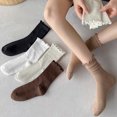 thumbnail image 2 of Grofry Women's Coffee Mid-Calf Lace Socks Retro Fungus Edge Stacked Sweat-Absorbent Breathable Elastic Long Stockings Versatile Cute Design for Daily Sports, 2 of 8