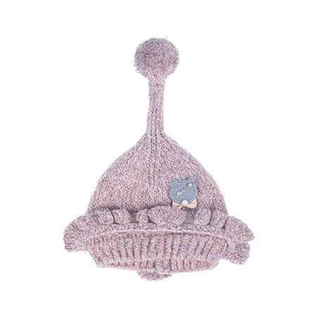 

Baby Hat Newborn Toddler Cap Warm Knitted Head Cover with Cute Ball for Spring Fall Winter Pink