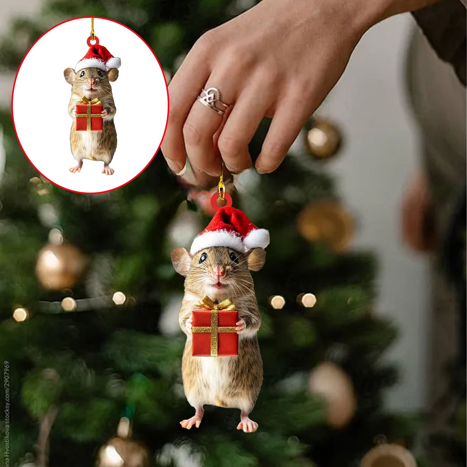 Cute Christmas Mouse Decorations,2D Flat Acrylic Hanging Christmas Tree Ornaments,Xmas Keepsake Pendant for Pet Lovers,Car Rear View Mirror Accessories,Xmas,Acrylic Mouse Pendant(2Pc)