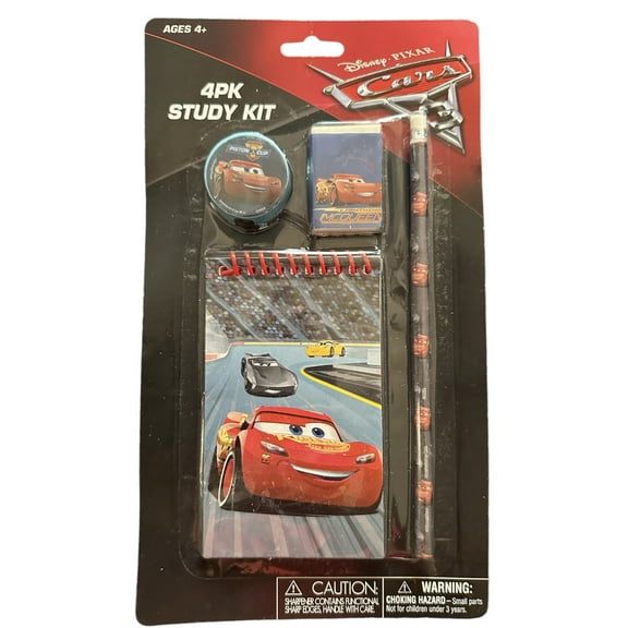 Disney Cars 4 Piece Study Kit Set - Notepad, Sharpener, Eraser, Pencil