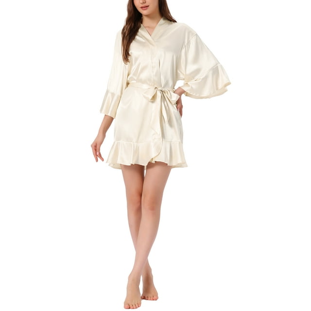 Inspire Chic Pijamas de Satén para Mujeres, Día de la Madre, con Mangas 3/4, Cintura Ajustable, Ropa de Casa, Tallas XL, Champagne Claro