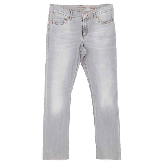 Pre-Owned Escada Washed Straight-Leg Jeans in Light Grey Cotton Denim