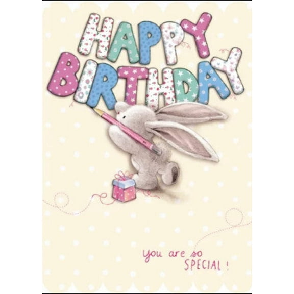 Bunny with Pencil Birthday Greeting Card