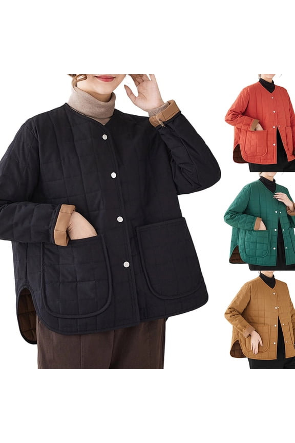 Women's Jacket With Large Pockets Thick Warm Round Neck Clip Jacket Coats Outerwear For Casual Daily Wear Travel Streetwear Loungewear Ultra Soft All Day Comfort Cozy | CSEONE,Black M