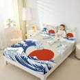thumbnail image 4 of Manfei Tokyo Sea Waves Bed Sheets, Cartoon White Crane Animal King Sheets, Japanese Style Sun Sheet Set, Super Cozy Room Decor, 4-Piece, 4 of 7