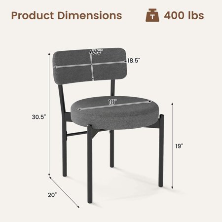 Costway - Dining Chair Set of 2 with Curved Backrest Padded Seat & Metal Legs for Dining Room - Gray