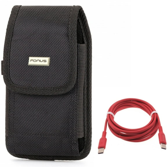 For Google Pixel 7/Pro/6a/6/Pro - Case Belt Clip w Red 6ft Long Cable, Swivel Holster Rugged, USB-C to Type-C PD Fast Charger Cord for Google Pixel 7/Pro/6a/6/Pro Phones