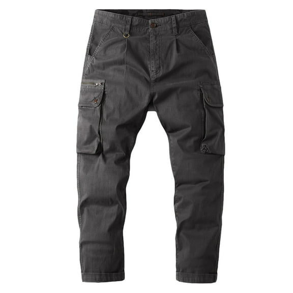 BiZtdJrK Cotton Cargo Pants for Men , Ripstop Tactical Pants Straight Leg Work Trousers Outdoor Hiking Pants with Flap Pockets Dark Gray M