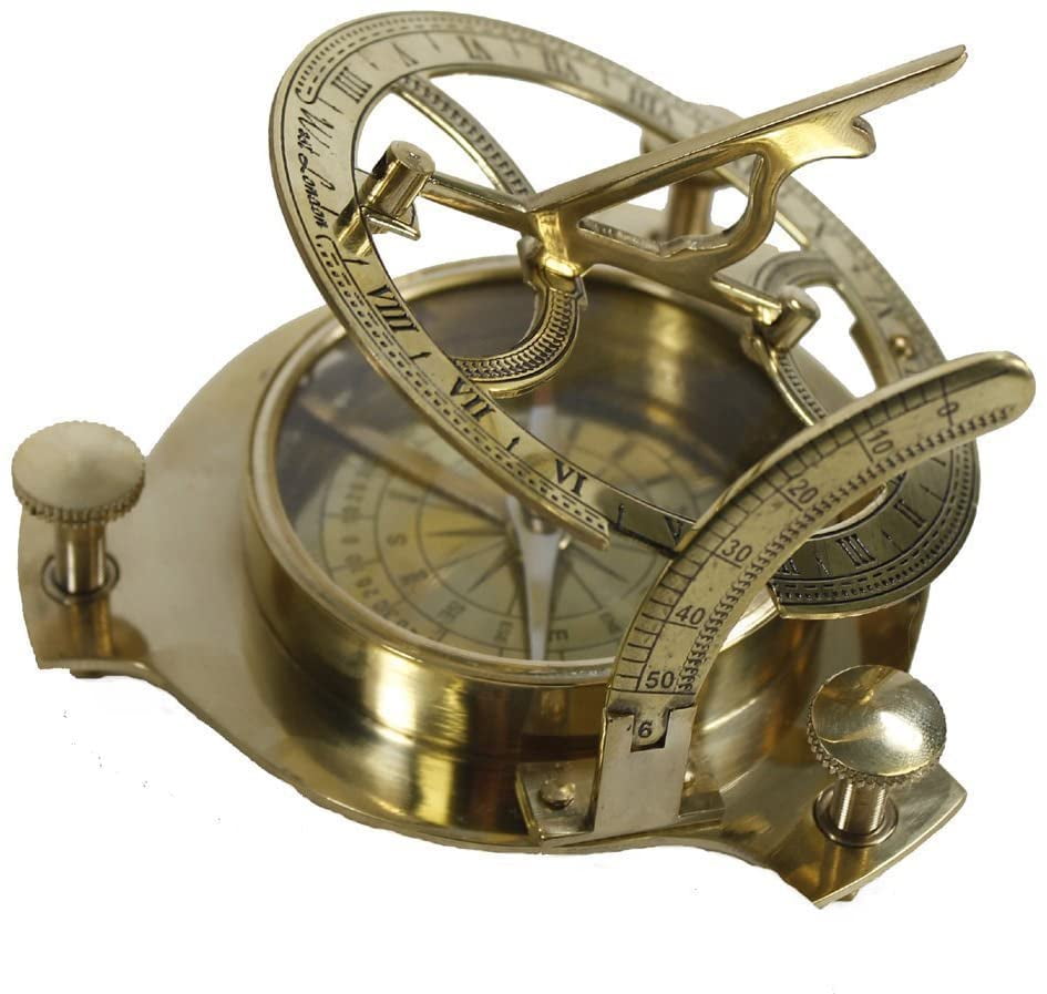 Brass Folding Sundial Compass Nautical Maritime Sun Dial Push Button 