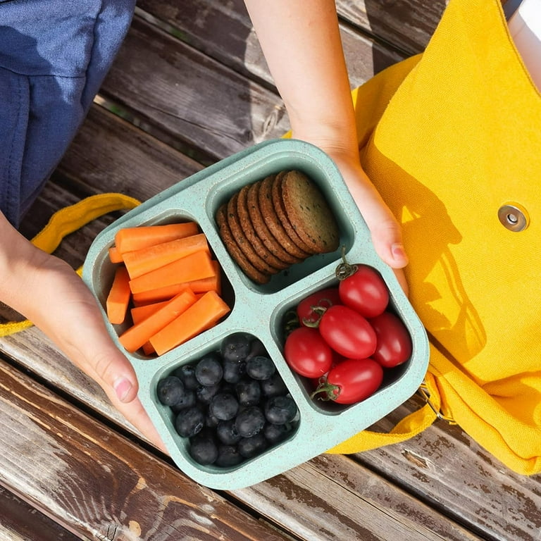 Snackle Box Container 4-Pack Wheat Straw Bento Boxes - 4-Compartment Lunch Containers For Kids/Adults Bariatric Must Haves