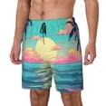 thumbnail image 1 of Balery Retro Palm Beach Sunset Bañador para hombre, shorts de playa de secado rápido con entrepierna y forro de compresión-Large, 1 of 6