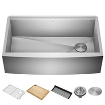 KRAUS Kore 33" Farmhouse Workstation 16 Gauge Single Bowl Stainless Steel Kitchen Sink with Accessories