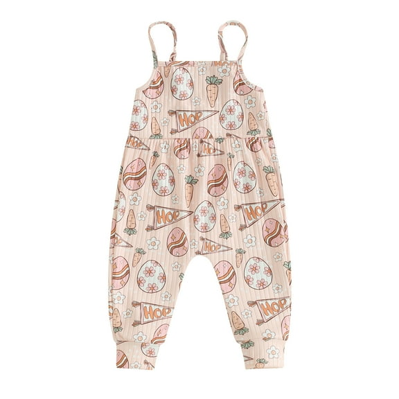 Bagilaanoe Toddler Baby Girl Easter Jumpsuit Sleeveless Floral Print Romper Overalls 6M 12M 18M 24M 3T Kids Long Pants Summer Clothes