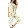 thumbnail image 1 of Pisexur Ensembles de Pyjama pour Femmes, Mode, Chemises de Nuit à Imprimé Floral pour Femmes, Ensemble de Détente 2 Pcs, Été, Décontracté, Col Rond, Blouses Plissées Boutonnées, Hauts avec Pantalons Longueur sous le Genou avec Poches, 1 of 5