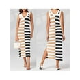 thumbnail image 3 of Michellecmm  Women's Knit Long Dress Sleeveless Stripes Print Side Slit Dress, 3 of 8
