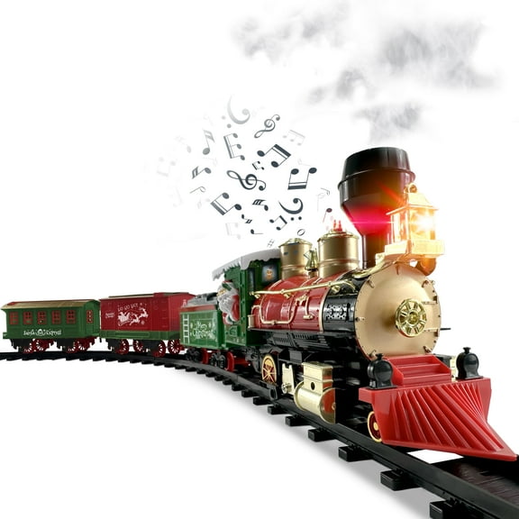 Christmas Train Set for Under The Tree with Lights, Music, Sounds, and Steam – Electric Train with On/Off Button, Smoke, Tracks – Perfect Holiday or Birthday Gift for Boys, Toddlers Ages 3  Year Olds
