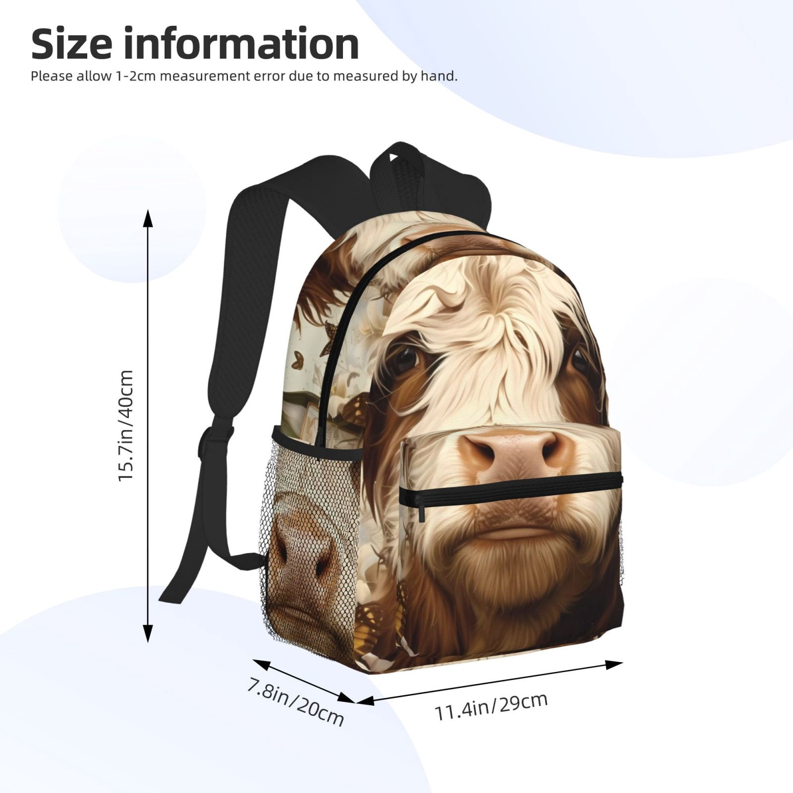 Ratiio Butterfly Cow Barrel Print Casual Backpack for Men and Women, Water Resistant Oxford Fabric School Bag Lightweight Travel Daypack