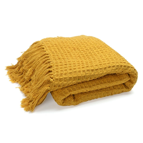 Shop LC Cotton Pattern Tassels Throw Blanket (Navy/Mustard