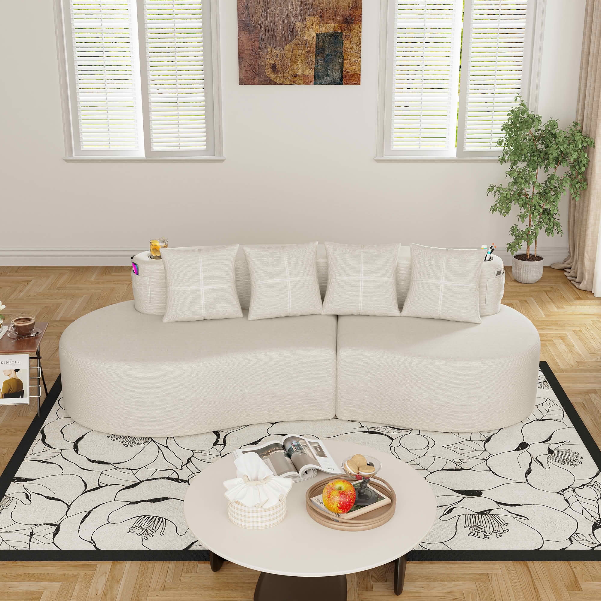 MAYEERTY Curved 3-Seat Modular Sectional Sofa, Minimalist Half Moon Chenille Couch for Living Room & Apartment