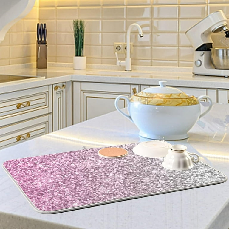 GZHJMY Glitter Grey Pink Dish Drying Mat Microfiber Absorbent Drying Pad Heat Resistant Kitchen Island Protector Mother s Day Birthday Gift 16 18 Walmart