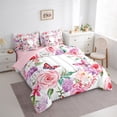 thumbnail image 3 of Manfei Vintage Floral 7 Pieces Bedding Comforter Set,Rustic Butterfly Full Bedding Set,Watercolor Flowers Hydrangea Fitted Sheet Flat Sheet For Kids,Breathable Home Decor Reversible, 3 of 8