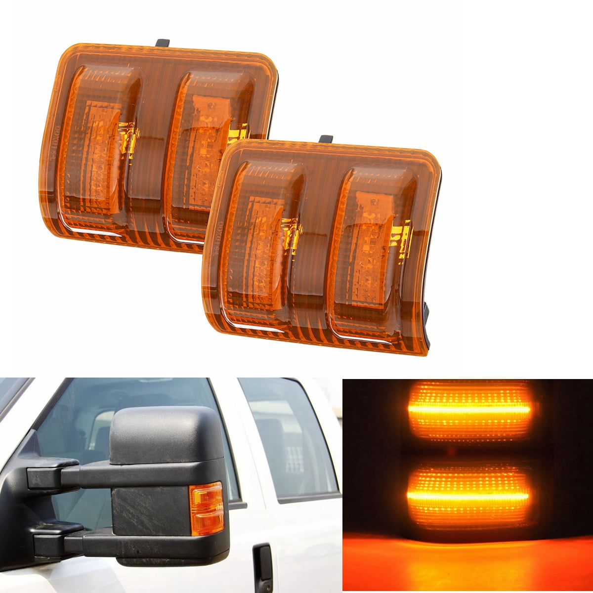 For 15-20 Ford F150 Smoked Flash Amber+White LED Side Mirror Turn Signal Lights