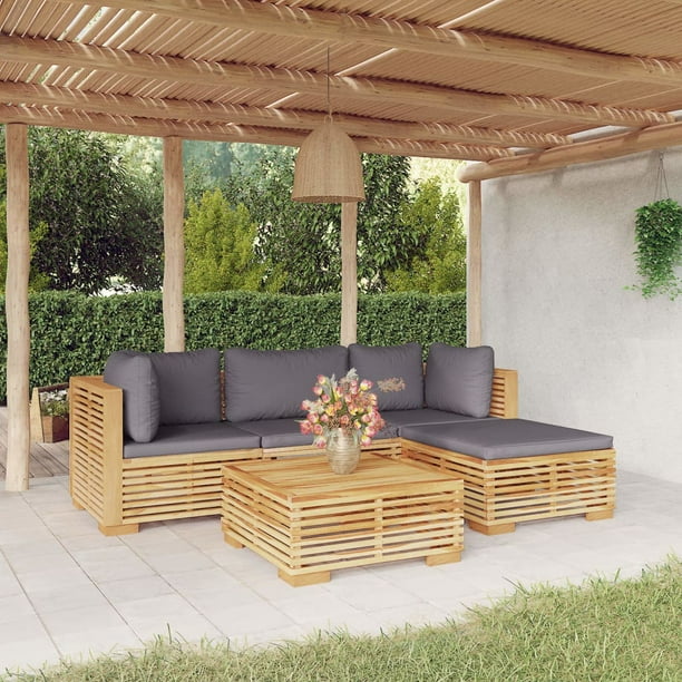 vidaXL 5 Piece Garden Lounge Set with Cushions Solid Teak Wood Walmart