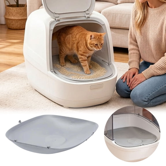 Replacement Silicone Tray Liner for Automatic Litter Box, Leak-Proof Removable Bottom Pad with Raised Edges, for Self-Cleaning Systems(Grey)