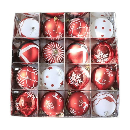 

16 Square Grid Christmas Painted Ball Pendant Decoration Package Window Ceiling Red