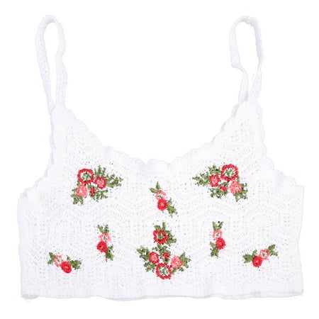 

Women Summer Hollow Crochet Knit Camisole Vest Bohemian Floral Leaves Embroidery Sleeveless Short Crop Top Bralette Strappy Shirts Beachwear