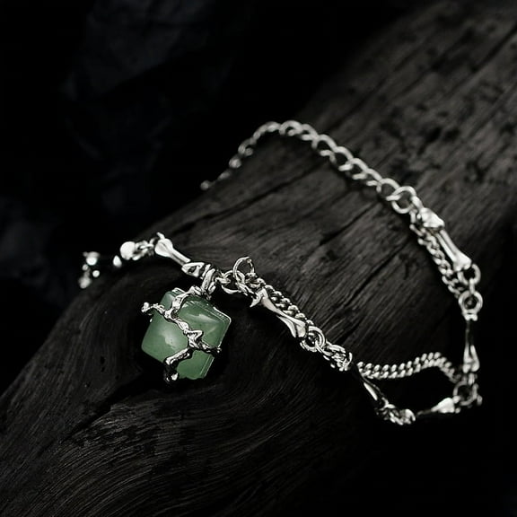 Wollet S925 Sterling Silver Bracelet, Green Dongling Jade Bracelet for Women(14.5 3.5cm) 7 inches