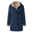 thumbnail image 5 of Women's Mid-Length Fleece Jacket, Plush Lined Hooded Coat, Unique Cone Button Design, Casual Winter Outerwear, Cold Weather Layer Navy XL, 5 of 7